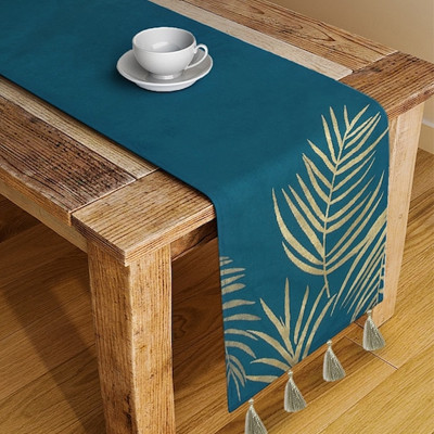 Blue & Gold-Toned Foil Printed Cotton Table Runners