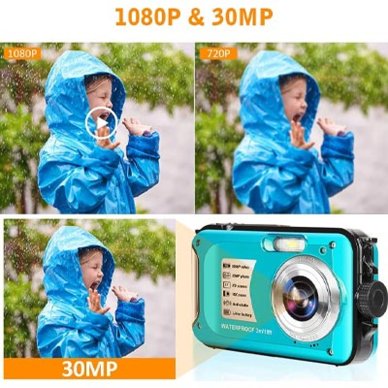 Waterproof Camera 10FT Underwater Camera 30MP 1080P HD Video Resolution