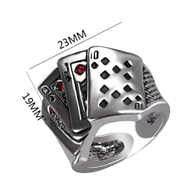 Men Silver-Toned Poker Engraved Stainless Steel Ring